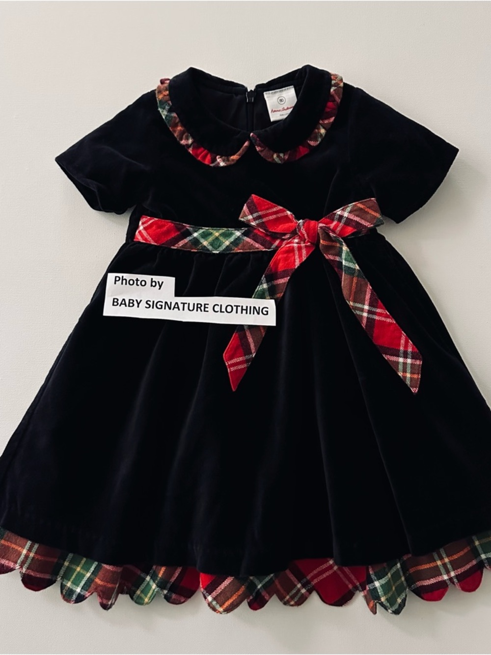 Hanna Andersson 80 Black Velvet Dress Flannel Red Plaid Trim 24 Months Girl Baby